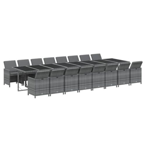 17-Piece Garden Dining Set with Cushions Grey Poly Rattan Wicker Outdoor Patio Furniture - Image 3