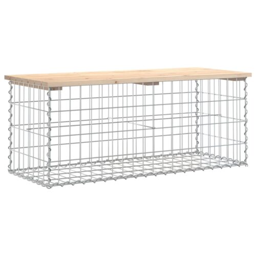 Gabion Cage Garden Bench Outdoor Patio Wooden Park Seat Chair Steel Solid Wood