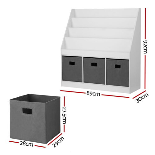 Keezi Kids Bookshelf 4 Tiers Magazine Rack Toy Box Organiser Storage Display Shelf - Image 2
