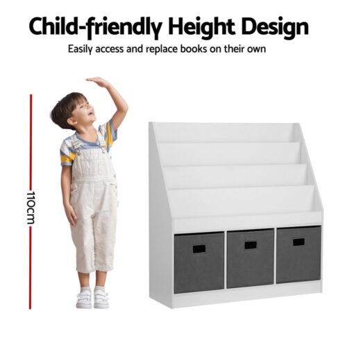 Keezi Kids Bookshelf 4 Tiers Magazine Rack Toy Box Organiser Storage Display Shelf - Image 4