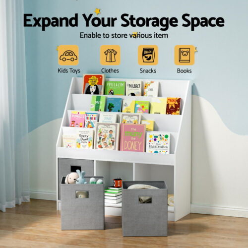 Keezi Kids Bookshelf 4 Tiers Magazine Rack Toy Box Organiser Storage Display Shelf - Image 5