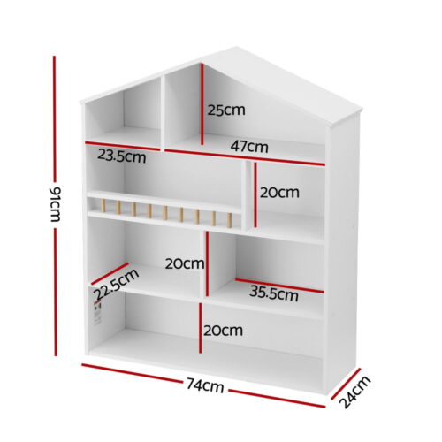 Keezi 4 Tiers Kids Bookshelf Wooden Bookcase Display Storage Organiser Cabinet White - Image 2